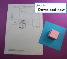 simple paper dice template also called a dice net to personalise with numbers or colours or shapes or something else of your choice